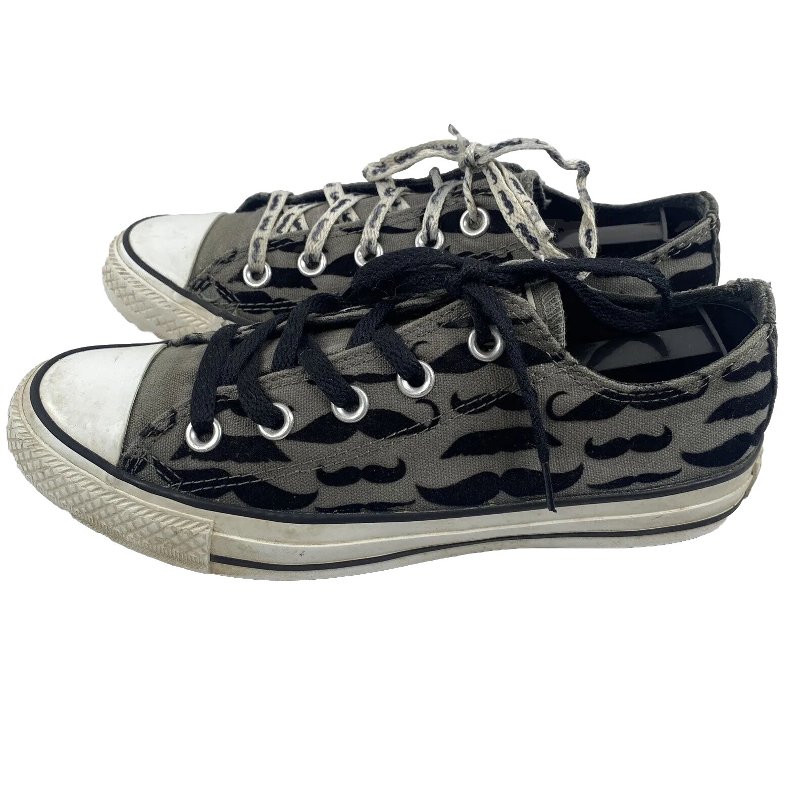 Converse Shoes Womens 6 Gray Black All Star Sneakers Fun Mustache Design Velvet Converse Shoes Womens 6 Gray Black All Star Sneakers Fun Mustache Design Velvet