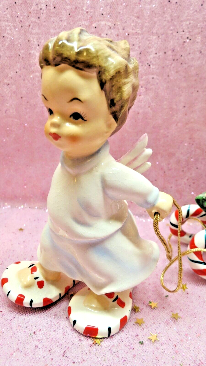 VINTAGE RARE LEFTON Christmas Angels Candy Cane Sled
