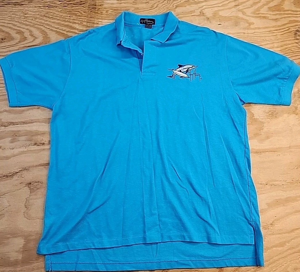 Guy Harvey Embroidered Dolphns Logo Blue Knit Cotton Polo Shirt