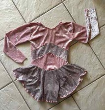 NEW Girls MAUVE Pink VELVET Sequin DANCE Competition FIGURE ICE SKATING DRESS