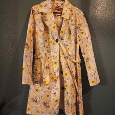 Merona Women's Yellow Floral Mid Length Trench Coat With Belt Size Large