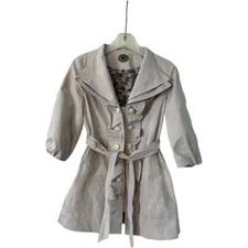 ANTHRO INDRA taupe RUFFLE BELT JACKET SZ 2