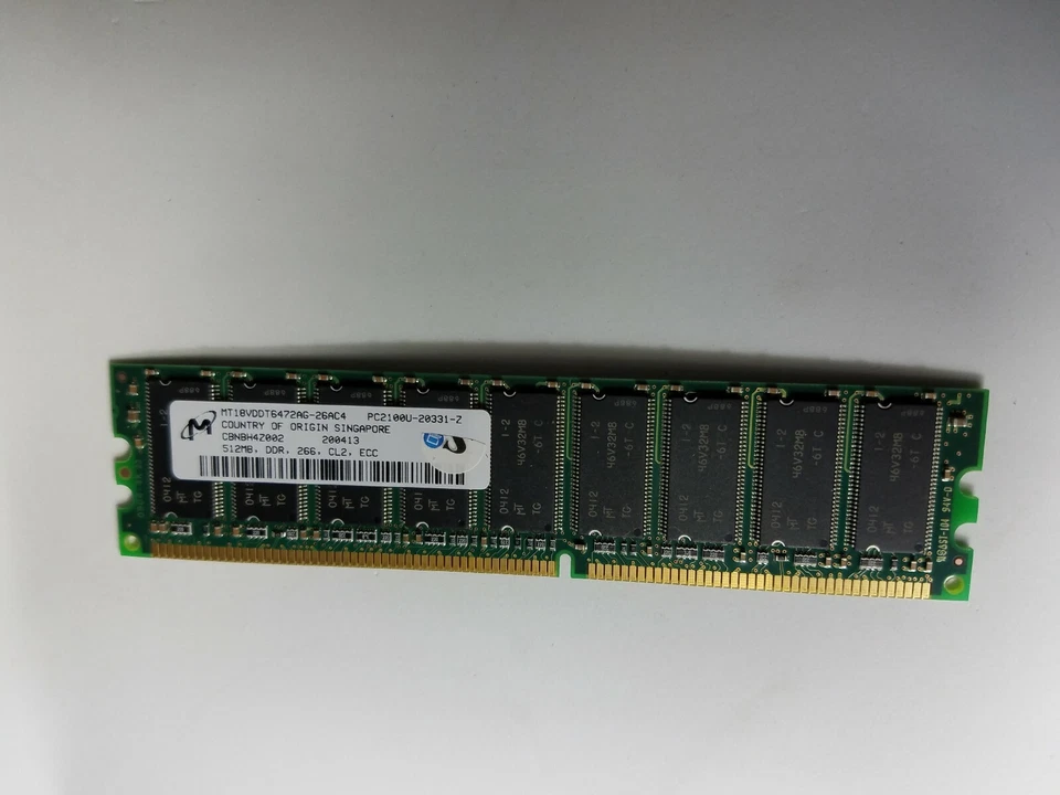 New -  MT18VDDT6472AG-26AC4 Micron 512MB DDR 266 CL2  Server RAM Memory (20-4) - Image 2 of 4