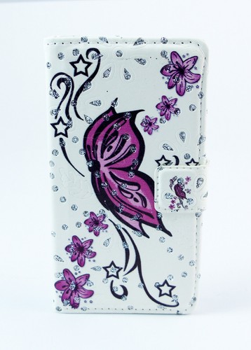 Samsung Galaxy A6 Case Flip Etui Tasche Hülle Schmetterling Lila Strass