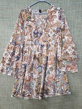 Shein Womens Dress Medium Multicolor Paisely Orange 1/2 Sleeve