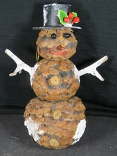Vintage Pine Cone Hand Crafted Snowman Christmas Ornament 6.5"  Primitive B1487