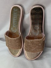 New Juicy Couture YUMMY Rose Gold Bling Gems Glitter Slides Sandals No tag 6M