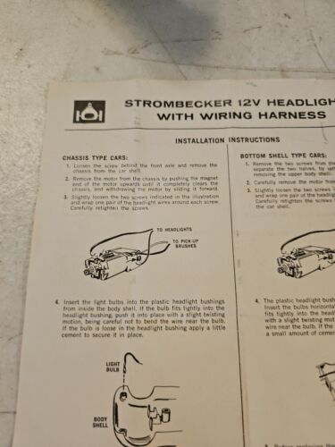 Instrucciones de faros vintage Strombecker 1965 para automóvil ranura 12 V - Imagen 3 de 5