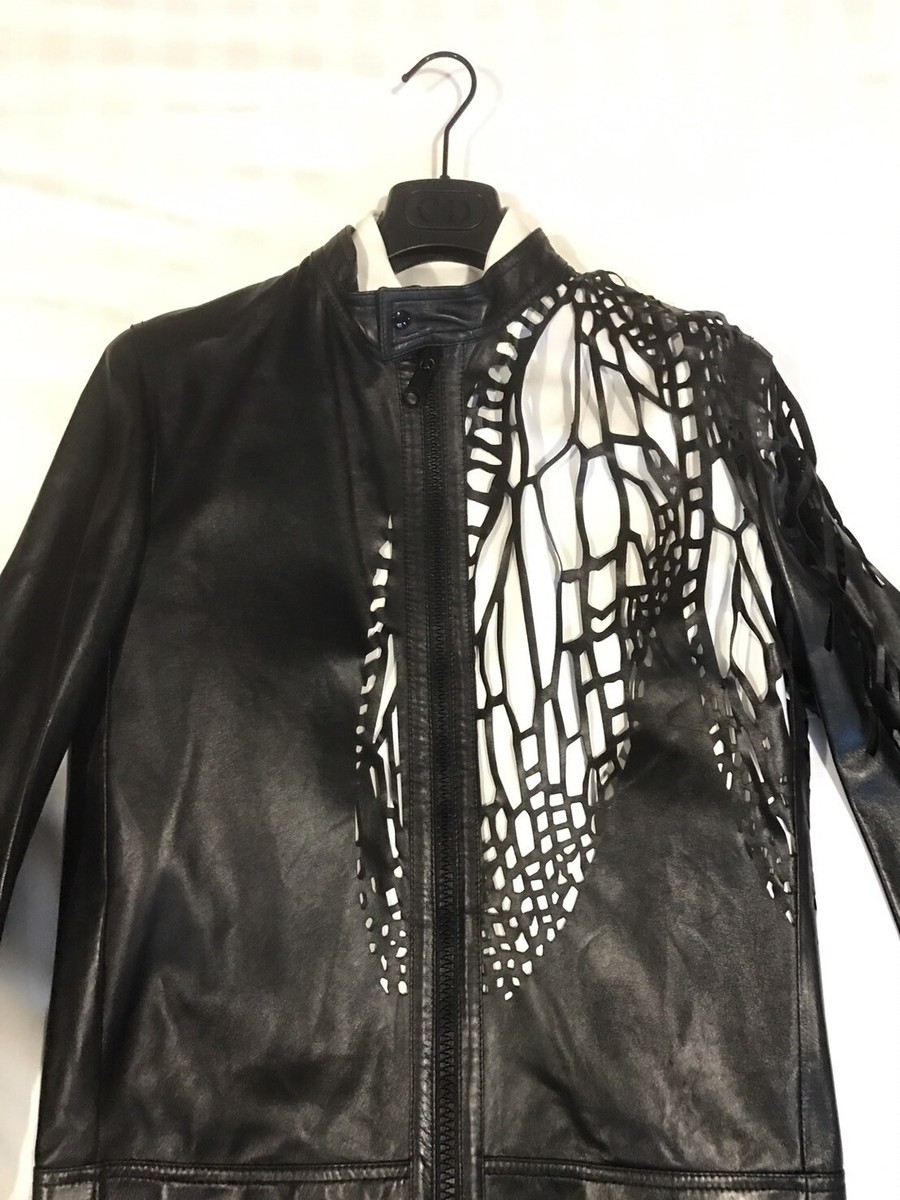 SS08 DIOR HOMME men leather jacket BUTTERFLY Laser Cut sz 46