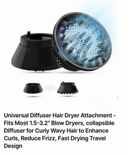 Universal Diffuser Attachment Collapsible Black Fits 1.5-3.2 in Blow Dryers
