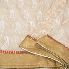 Sanskriti Vintage Ivory Sarees Pure Georgette Hand Beaded Party Sari 6Yd Fabric