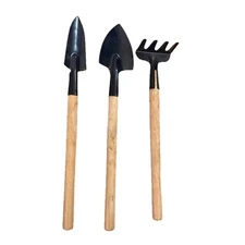 3 Piece Mini Garden Tool Set Wood Handle Kids Children Planting