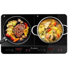 Aobosi Double Induction hob Induction Cooker with Portable Black Glass Plate