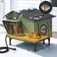 Heated Cat House for Outside Weatherproof in Winter, Large Insulated Feral Ca...