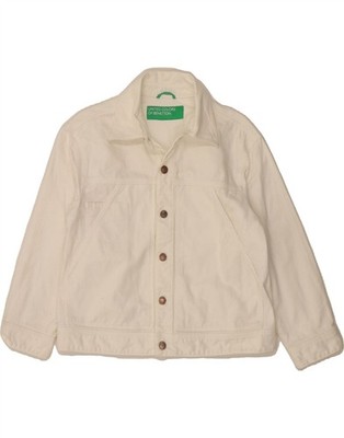 BENETTON Damen Jeansjacke UK 12 Medium Weiß Baumwolle DE10