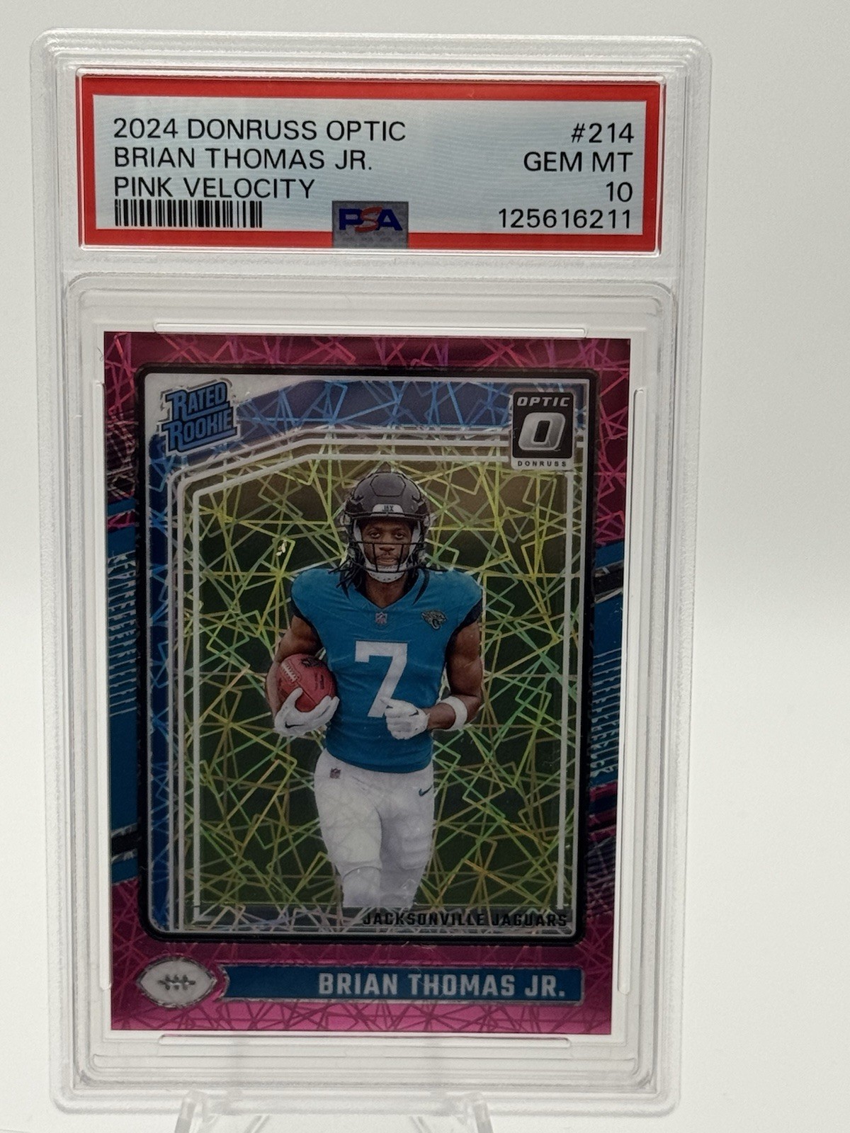 2024 Donruss Optic Brian Thomas Jr. #214 Pink VELOCITY/80 PSA 10 Gem Mint RC