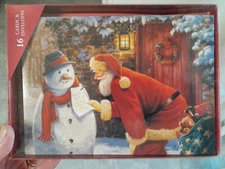 Christmas Santa & Snowman Boxed Cards 16 Cards & Envelopes by Masterpiece   New