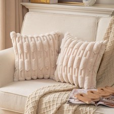 Mandioo 65cm X65cm Boho Faux Fur XL Cushion Covers In Beige Set of 2 New