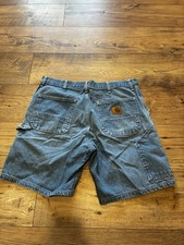 Vintage 90 s Carhartt Mens Denim Carpenter Shorts Blue Stonewash Size 36 USA