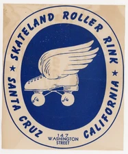 1930's-50's Skateland Roller Rink Santa Cruz California Roller Skating Label #8P