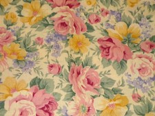 Colorful Floral Design On Beige Premium Cotton Fabric - 1 yd x 44"