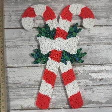 Vintage Melted Plastic Popcorn Christmas Double Candy Cane 18"X14" Made in USA