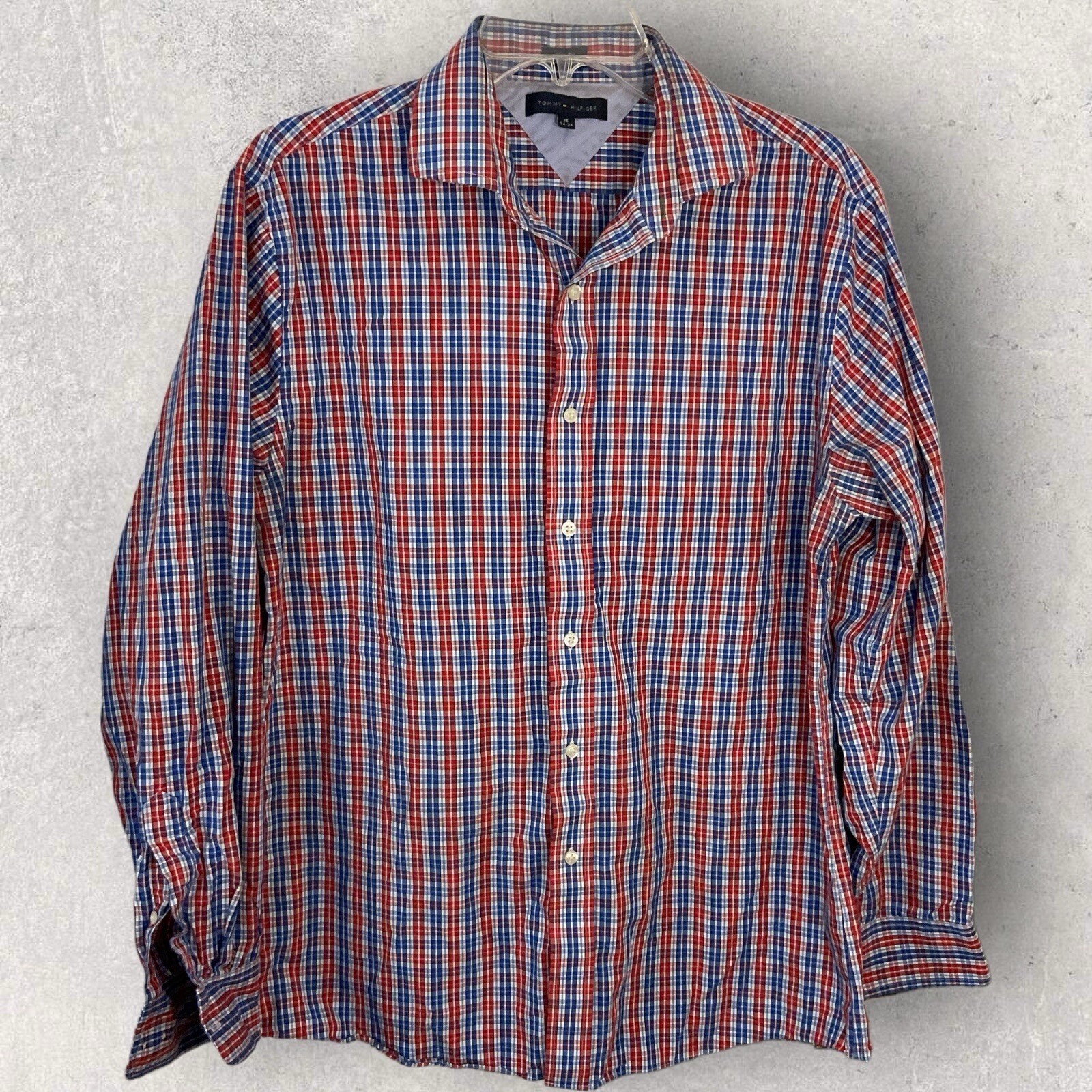 Tommy Hilfiger Slim Fit 15/34 Two-Ply Cotton Long Sleeve Shirt Blue Red CK