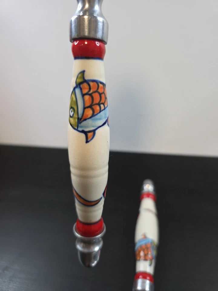 Ceramic & Metal Salad Spoon & Fork Cutlery Serving Hand Painted Fish Design 2 Pc - Image 3 of 4