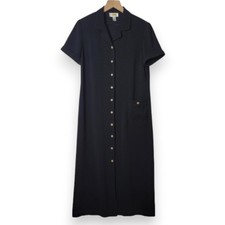 Talbots Black Shirt Dress 10P Button Front Midi Y2K Classic Minimalist Preppy