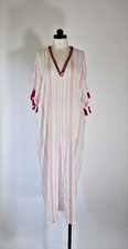 Trina Turk White Peach Sheer Cotton Pink Tassels Beaded Caftan Tunic Women XXS