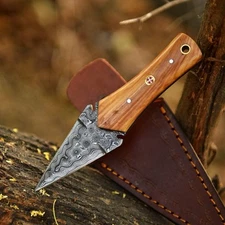 Handmade Damascus Knife Double Edged Blade Mini Dagger Boot Knife - Miniature