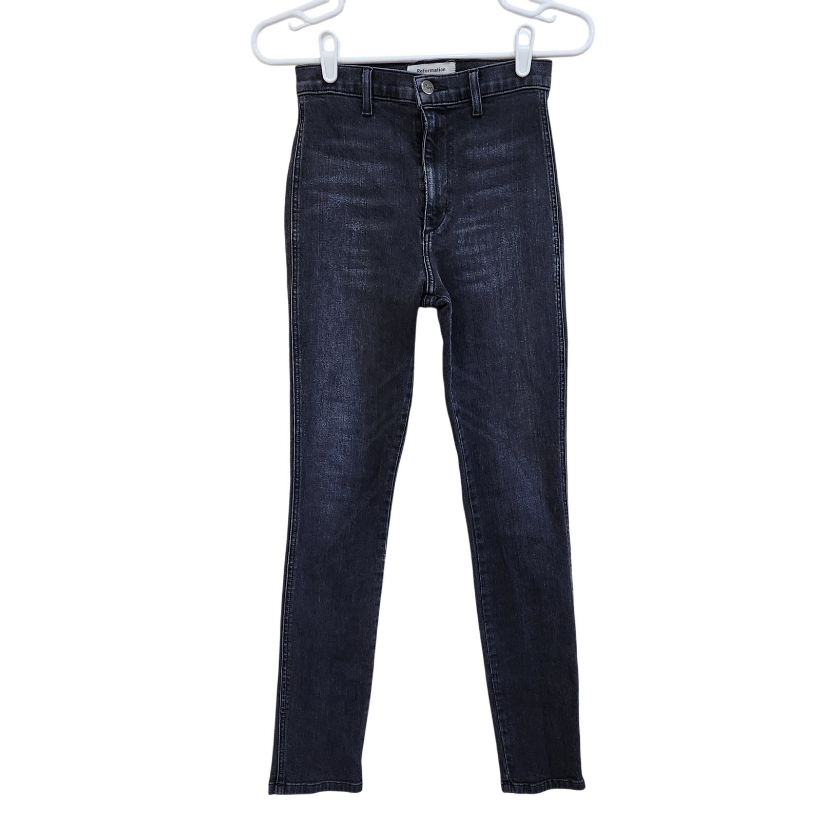 Reformation May High & Skinny Jeans Stretch Mineral Black Wash Denim Size 26