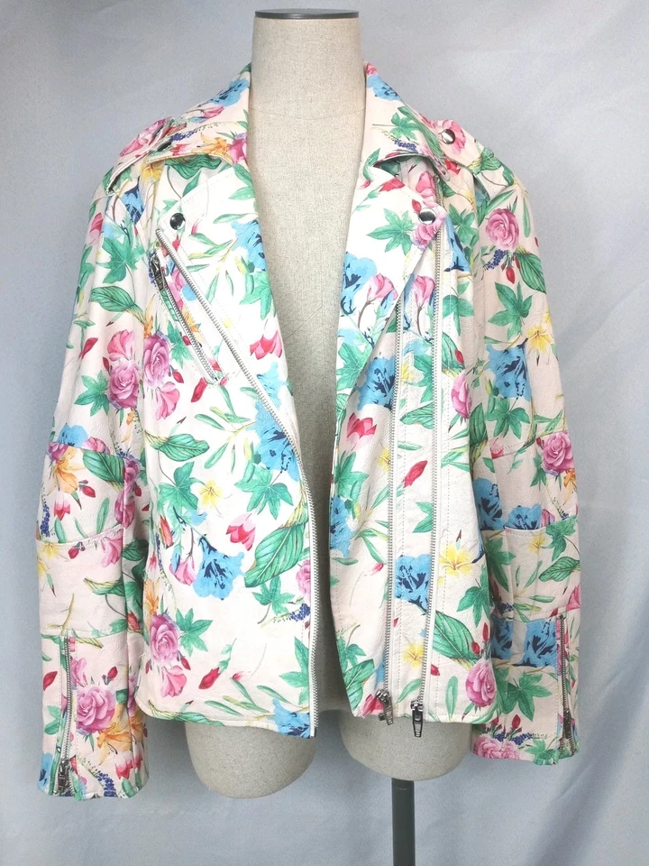 Colleen Lopez Mujer Floral Moto Moto Motociclista Chaqueta Imitación Cuero Cremallera Completa Rosa Talla L Foto 3 de 4