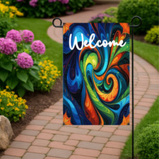 Colorful Swirl Welcome Garden Flag 12x18 Vibrant Outdoor Yard Porch Decor Spring