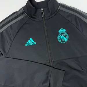 Adidas Real Madrid Track Jacket Boys Youth Black Teal Logo Soccer Size Small