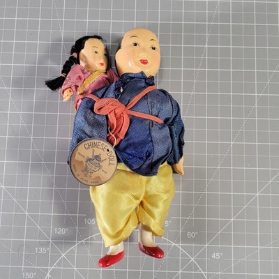 Vintage Chinese Doll Tripod Mark 8'' Composition Cloth Hong Kong Adult Child
