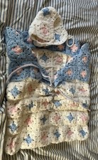 BABY'S BUNTING  HAT CROCHET Granny Squares Pink And Blue