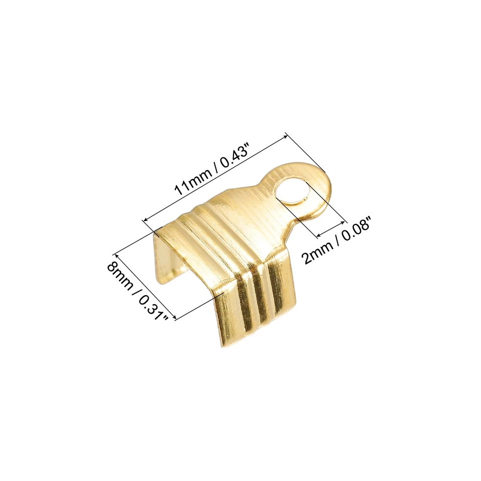 200Pcs Fold Over Cord Ends, 8x11mm Terminators Crimp End Tips Gold Tone Foto 2 de 4