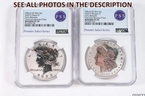 NobleSpirit (LB) 2023 S Morgan & Peace Silver Dollar Set NGC Reverse PF70