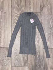 Primark grau gerippt figurbetont enge Passform Pullover Pulli Langarm Gr. 6