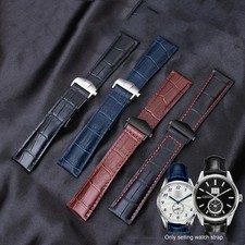 19mm-22mm Men Leather Watch Strap Pin Buckle Wristband For TAG Heuer Calera