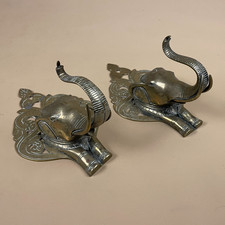 Coppia appendiabiti pesante elefante indiano ottone antico porta gancio ornato oro