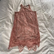 Express Pink Floral Lace Overlay High Neck Dress Women's Sz Medium