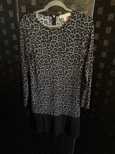 Michael Kors Leopard Print shift dress with a pleated chiffon cottom hem Size S