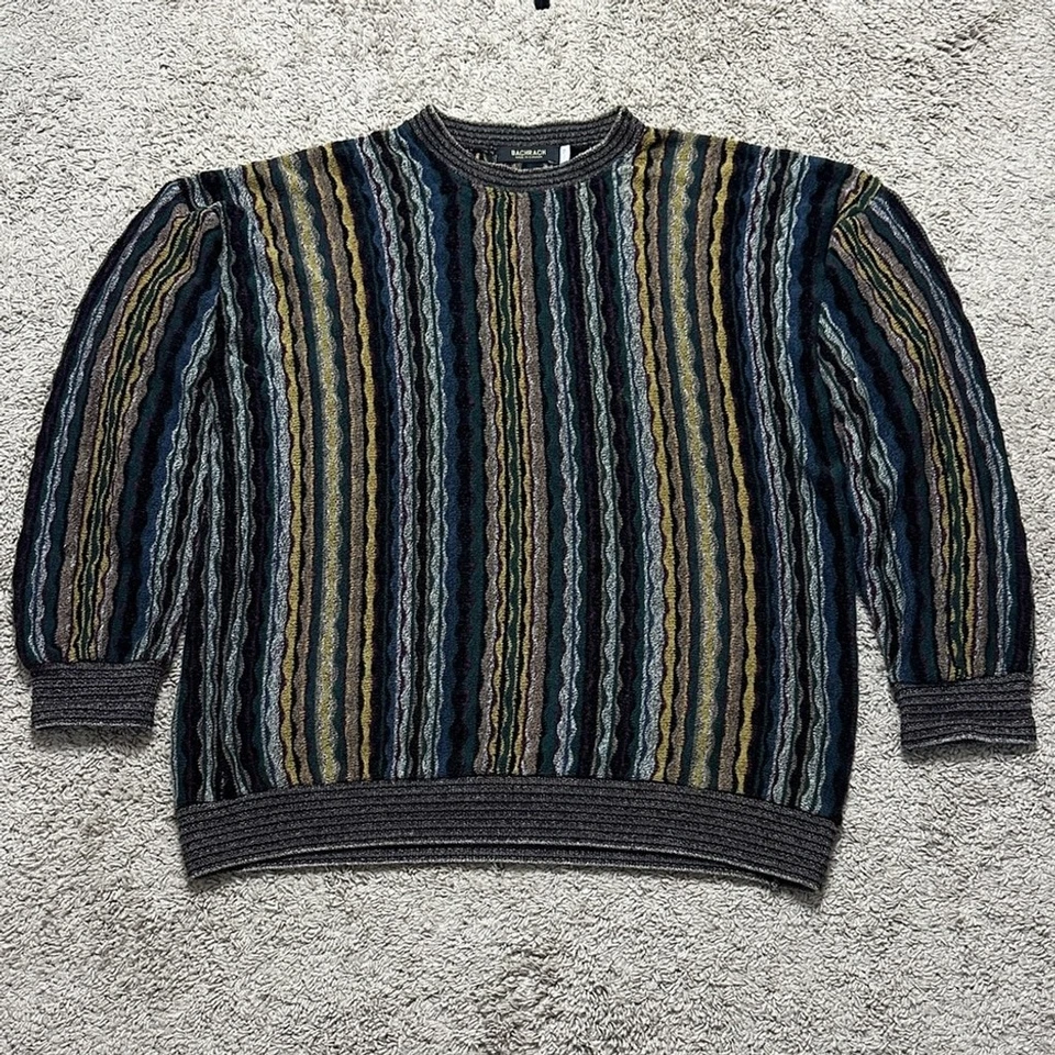 Винтажный мужской 3D вязаный разноцветный свитер COOGI BACHRACH размер XL Канада - Изображение 2 из 4