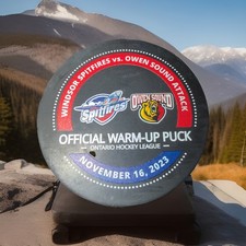 11/16/2023 OHL WINSOR SPITFIRES VS OWEN SOUND ATTACK  OFFICIAL WARM UP PUCK