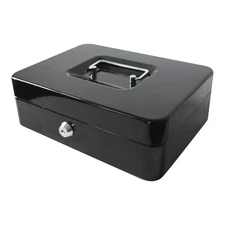 Pen + Gear 10 Inch Metal Cash Box with Money Tray and Key Lock, Black, YFC-25