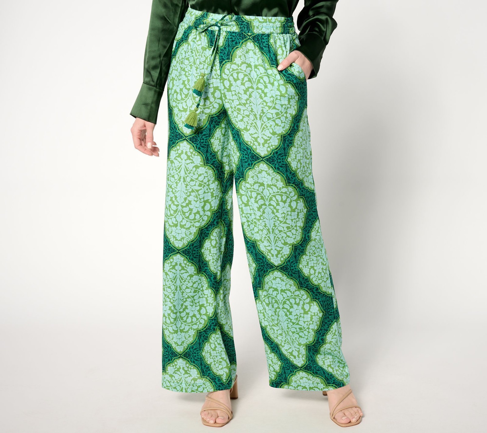 BEAUTIFUL by Lawrence Zarian Women's Petite Pants PXL Tassel Green A647927