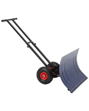 Wheeled Snow Plow Shovel 20" H Steel Blue Blade with Double Handle Snow Removal