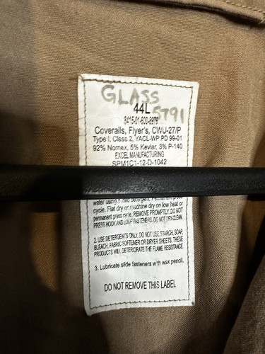 Military Flyers Coveralls Size 44L CWU-27/P MIL-C-83141A Flight Suit Desert Tan - Picture 12 of 14